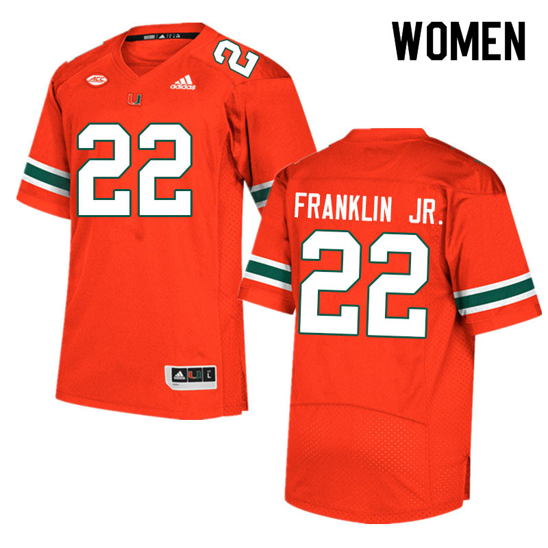 Women #22 Thaddius Franklin Jr. Miami Hurricanes College Football Jerseys Sale-Orange - Click Image to Close